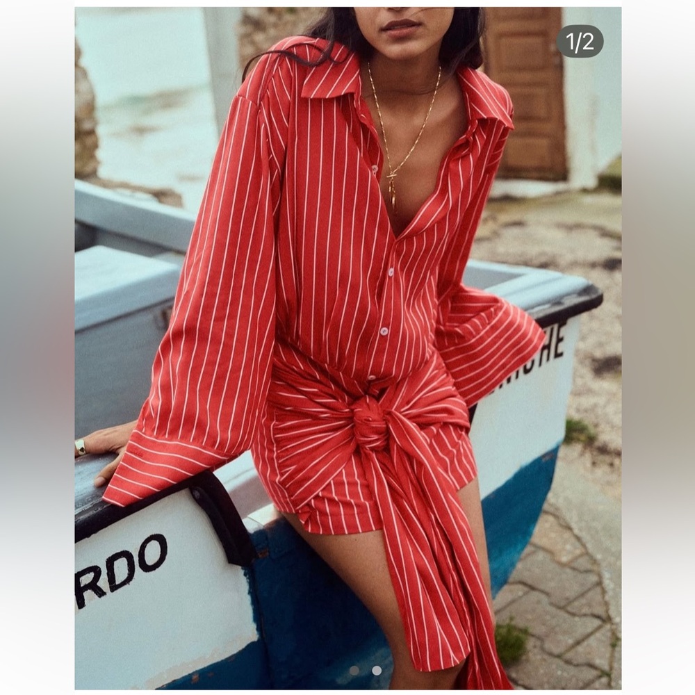 Bardot Red Mini Shirt Dress